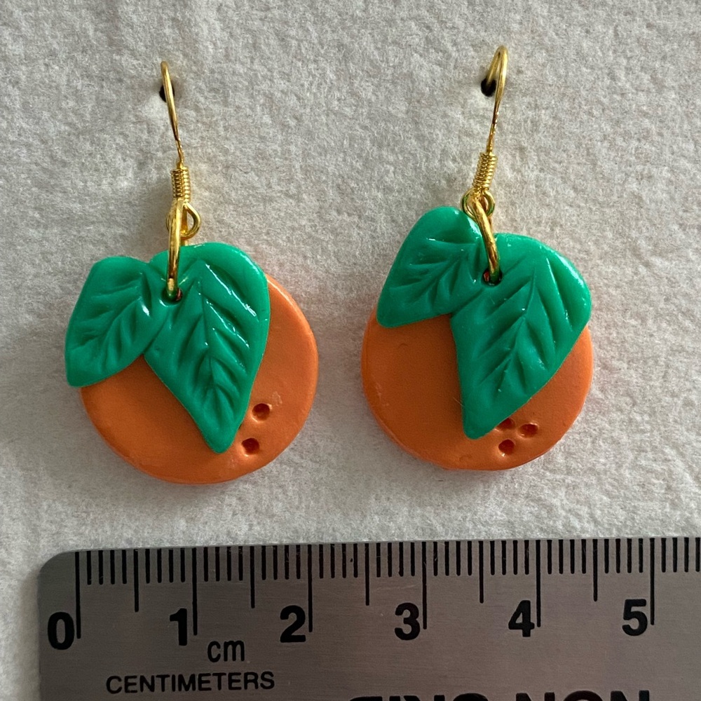 Handcrafted Orange and Green Leaf Earrings